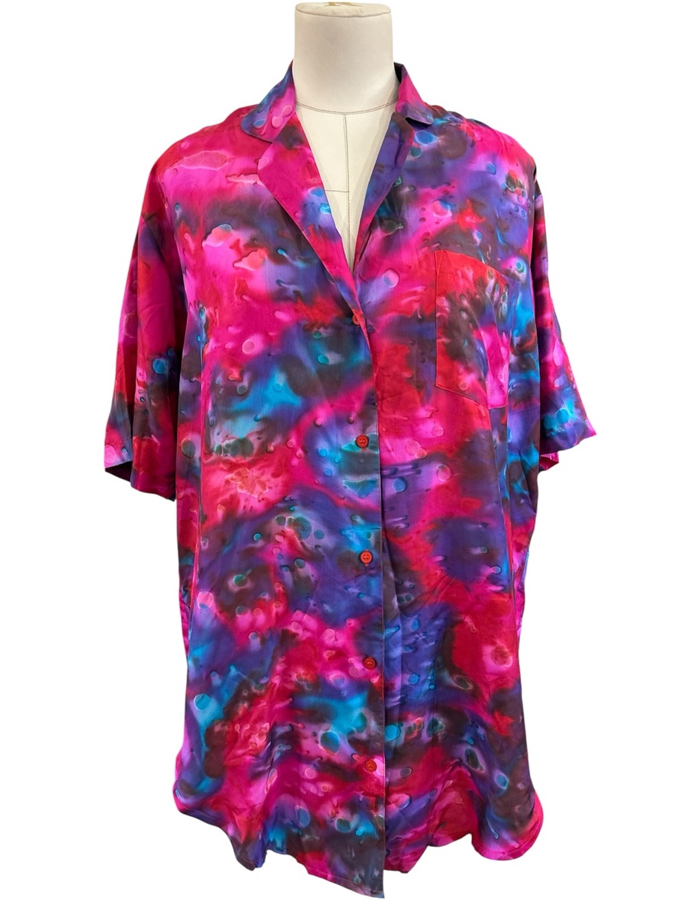 90’s Jasmine silk abstract watercolor tie dye oversized shirt small pink purple